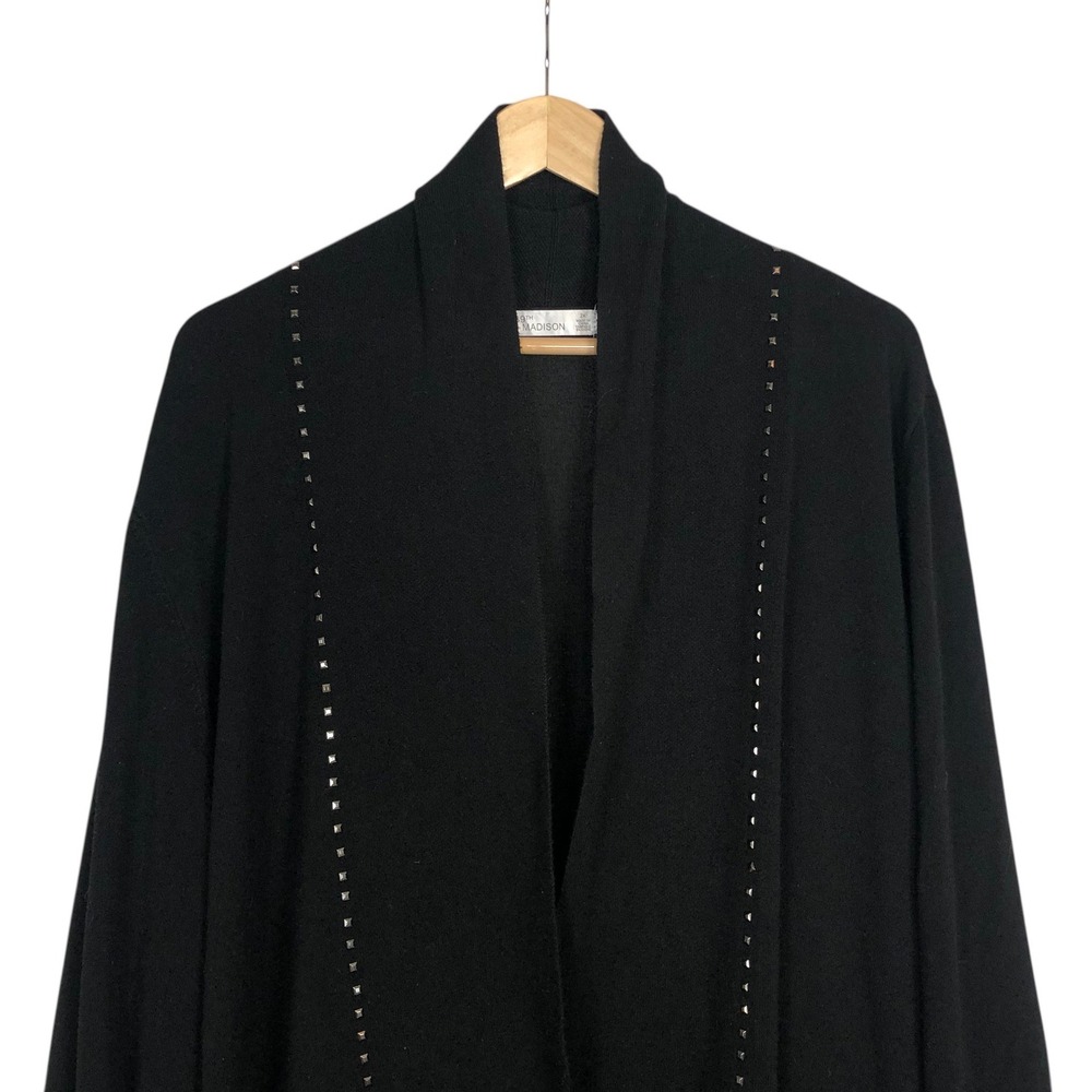 89th + Madison Black Studded Open Front Knit Cardigan Sweater Size 2X Gothic - Picture 2 of 11